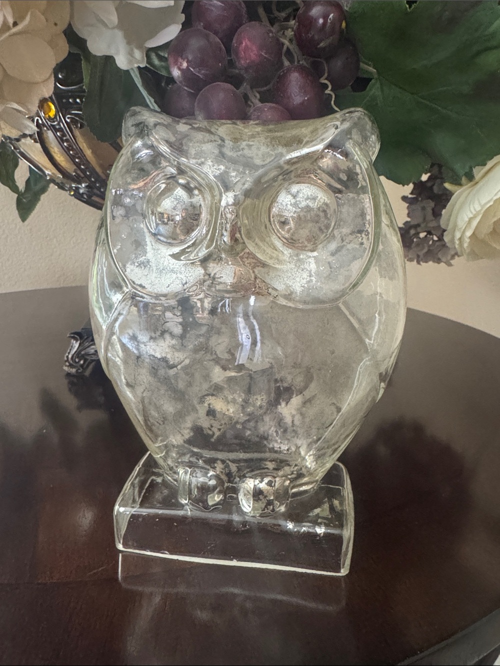Glass Owl Figurine - Mercury Glass Finish